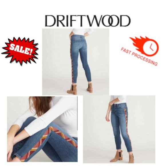 Driftwood Jackie Rosie Santina Mid-Rise Aztec Embroidered💥Jeans NWT/NEW!